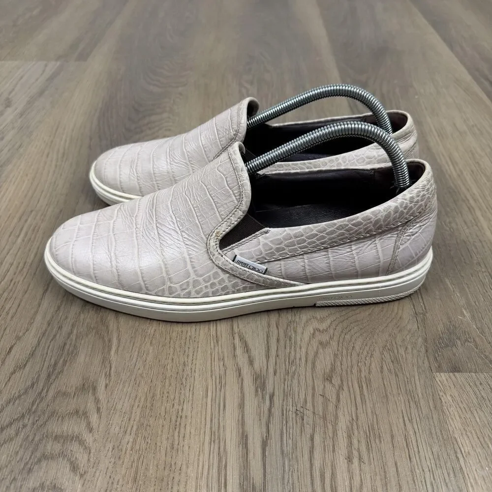 Jimmy Choo Shoes Mens Size 42 Beige Leather Croc Embossed Slip On Designer